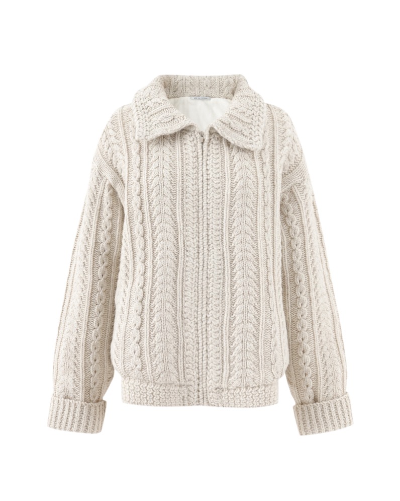 Cable Knit Zip Up Jacket