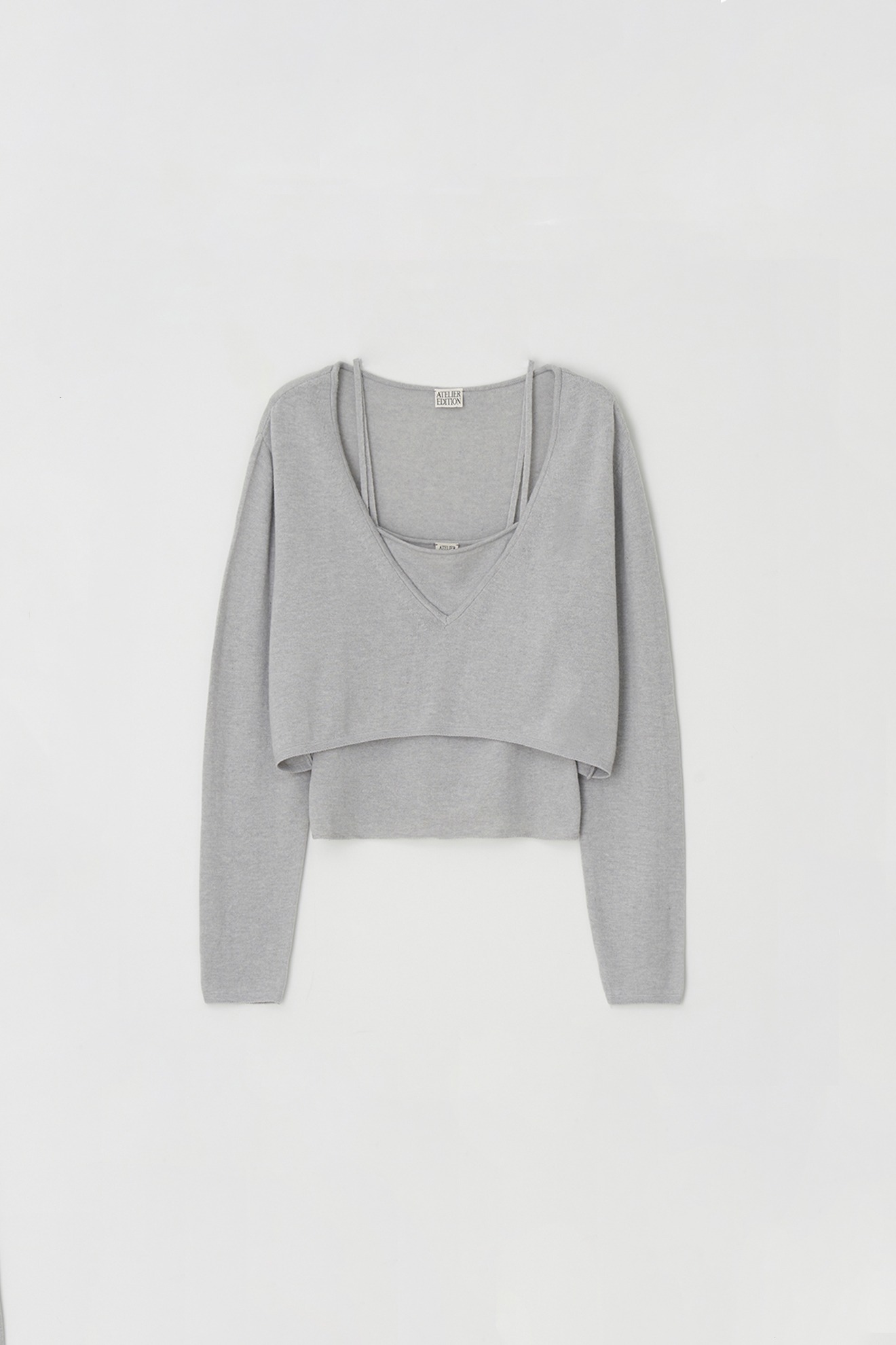 V-Neck Knit Set (light gray)